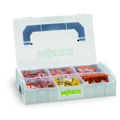 Imagen de WAGO Juego de terminales conexión 887 955, 352 piezas, con diferentes abrazaderas y adaptador fijación la serie 221 2273 para todos los tipos escalera, en práctico L BOXX