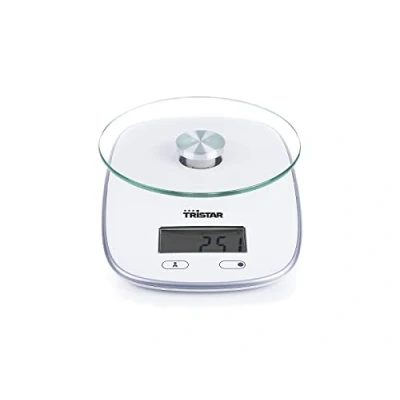 Imagen de Tristar KW 2445 Balanza de cocina con capacidad máxima 5 kg y plato vidrio seguridad, 3 W, color blanco