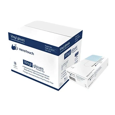 Imagen de HeroTouch guantes desechables de vinilo sin polvo, 1000 unidades, talla L, transparentes en práctica caja dispensadora, higiénicos, 100% vinilo, 10 x 100