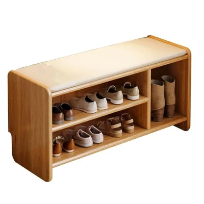 Imagen de JOSIAHCQ Banco Madera Zapatero Entrada Recibidor Almacenaje con Asiento Banqueta Dormitorio Pie de Cama para Sala Estar Pasillo(Wood Color,80cm)