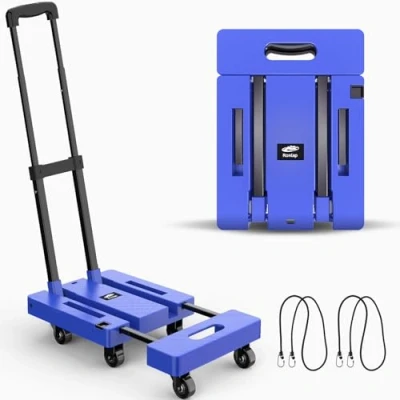 Imagen de Ronlap Carretilla Plegable, de Transporte Plegable con 2 Cuerdas Extensibles Capacidad Carga 225 KG, 6 Ruedas Área Extra Grande, Azul