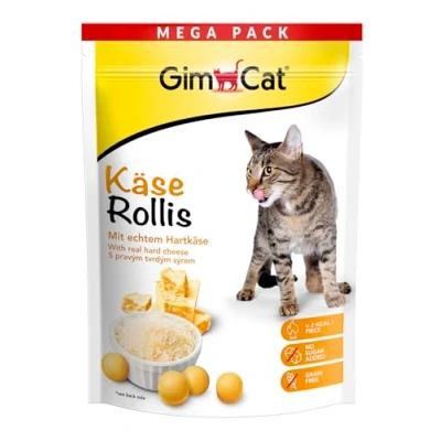 Imagen de GimCat Queso Rollis Bocadillo para Gatos sin Cereales y Rico en vitaminas con Duro Real 1 Bolsa (1 x 425 g)