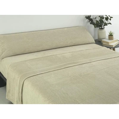 Imagen de Donegal Collections Juego de Sabanas Coralina Cama 135 3 Piezas Sabana Bajera Ajustable, Encimera y Funda Almohada x 190 Invierno Beige
