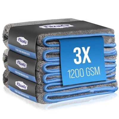 Imagen de Filzada® 3X Paños de Microfibra para Coches 1200 gsm Increíble Potencia succió Toalla Secado Coche el Cuidado Profesional del (42x48cm)