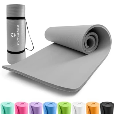 Imagen de #DoYourFitness® Esterilla de fitness y yoga antideslizante suave gruesa 183 x 61 1,5 cm ideal Para gimnasia, pilates principiantes avanzados [gris]