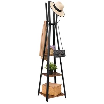 Imagen de HOOBRO Perchero de Pie, con 3 Estantes 4 Ganchos, para Ropa, Sombreros, Paraguas, la Entrada o Pasillo, Estilo Industrial, 42 x 175,5 cm, Estable, Fácil Montaje EBF82YM01
