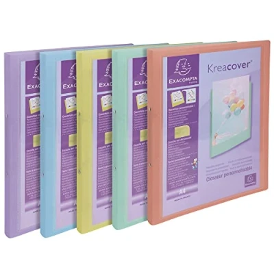 Imagen de Exacompta 54279E 1 Juego de 5 Carpetas Flexibles Pastel Kreacover en Polipropileno Translúcido 2 Anillos Redondos Diam 15 mm Formato Externo 32 x 25 cm