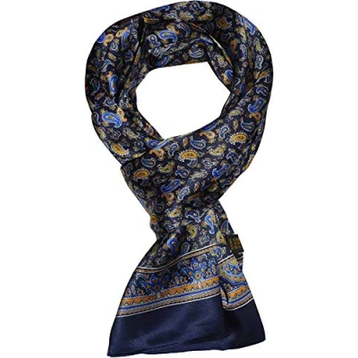 Imagen de UK_Stone 100% seda Paisley flores pañuelo de cuello bufanda los hombres, # 4 Azul Oscuro, Größe: 160*28cm(62,4&quot;x 10,92&quot;)
