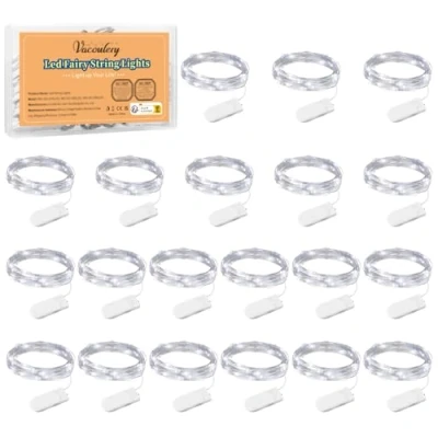 Imagen de Vacoulery Cadena de Luces con Pilas 20 PCS, 1M 10 LEDs Micro, Alambre Cobre para Decoración Interior, Exterior, Boda, Fiesta Navidad