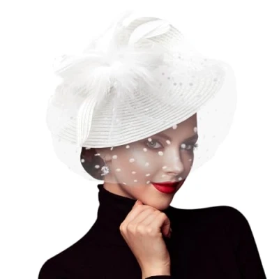 Imagen de DRESHOW Fascinators Sombrero de Mujer Flor Malla Plumas Fascinator Boda Cocktail Tea Party Sombreros Tocados para Niñas y Mujeres