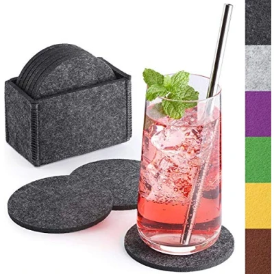 Imagen de Sidorenko Posavasos de fieltro redondo para vasos Juego 10 incl. caja diseño en gris bebidas, copas, bar, vaso mesa premium