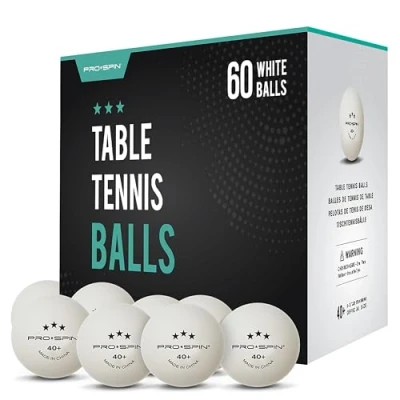 Imagen de PRO SPIN Pelotas de Ping Pong Blanco 3 Estrellas 40+ (Pack 60) para Tenis Mesa ABS Alto Rendimiento y Durabilidad Interior/Exterior, Competición