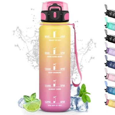 Imagen de Botella Agua, de Agua 1l con Filtro, Deporte a Prueba Fugas, Reutilizable Eslogan Motivacional, Gimnasio, Cantimplora para Correr, Yoga, Senderismo