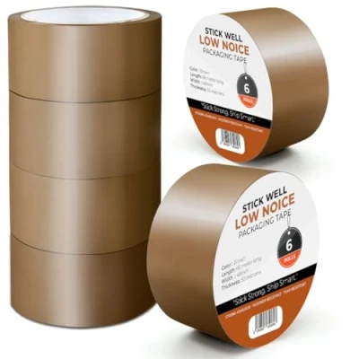 Imagen de K MART cinta de embalaje, 6 rollos marrón resistente con bajo nivel ruido, 48 mm x 66 m, adhesiva segura para embalaje cajas, cajas mudanza, fuerte