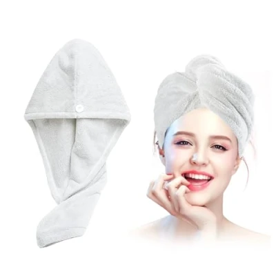 Imagen de Xkzhrr Toallas para Secar El Pelo, 2pcs Gorro de Pelo Seco Mujeres, Toalla Microfibra Anti frizz,Turbante Pelo,SúPer Absorbentes Secado RáPido (Blanco)
