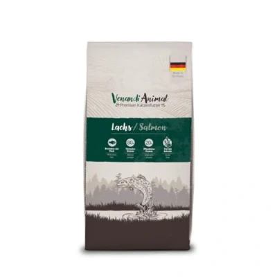 Imagen de VenandiAnimal comida de calidad para gatos salmón, con pescado fresco, seca, sin cereales, 1 paquete (1 x 1,5 kg)