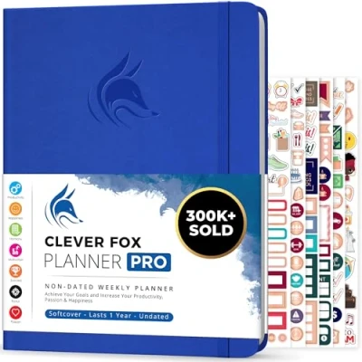 Imagen de Clever Fox Planificador PRO Organizador Personal de Vida Semanal y Mensual para Mejorar la Productividad, Gestión del Tiempo Alcanzar Tus Metas A4, Sin fechas 1 Año Azul Real