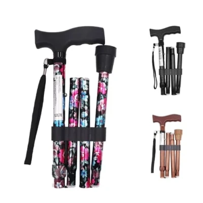 Imagen de Pepe Bastones Plegables para Mayores, Mujer, Extensible Caminar Ancianos, Ajustable en Altura, Estampado Flores, Negros