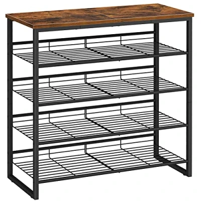 Imagen de HOOBRO Zapatero de 5 Niveles, Estantería para Zapatos, Ajustable en Inclinación, 12 16 Pares, Ahorro Espacio, Pasillo, Salón, Dormitorio, Marrón Rústico y Negro EBF08XJ01