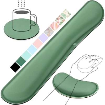 Imagen de Gimars Reposamuñecas Teclado y Ratón, Reposa Muñecas Espuma con Memoria para Ergonómico Sedoso, Mouse Pad Alivio del Dolor, Ordenador Gaming Gamer Oficina, Verde Oscuro