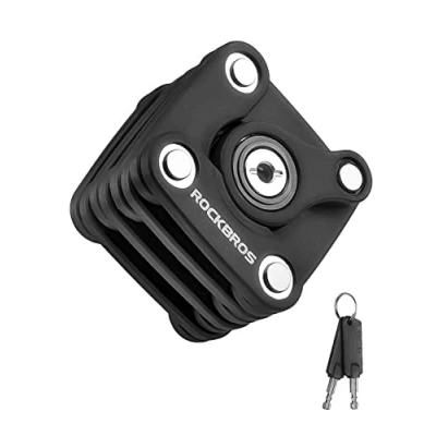 Imagen de ROCKBROS Candado Plegable con Llaves de Bicicleta Antirrobo, Cerradura Portátil Seguridad Soporte Montaje para MTB Carretera, Negro