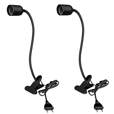 Imagen de Nizirioo Portalámparas E27 con Clip: 2 Piezas Pinza de Luz Cuello Cisne Ajustable 360, Cable Largo Interruptor Y Enchufe, Negro (Sin Bombilla)