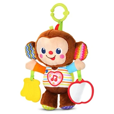 Imagen de VTech Monito bebé, Peluche sonajero con mordedor, Juguete para el carrito, Espejo de seguridad y anilla, Bebés +3 meses, Versión ESP