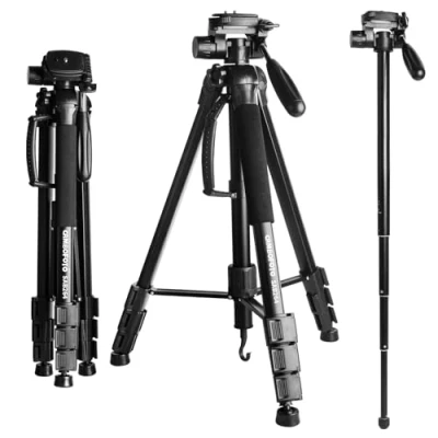 Imagen de Trípode para Cámara CAMBOFOTO 70&quot; Trípode/Monopie de Viaje Ligero con Cabezal Panorámico 3 Vías, Placa Liberación Rápida y Bolsa Digital(Carga: 4 kg, Negro) …