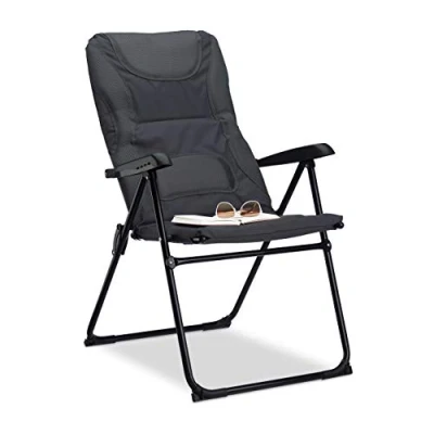 Imagen de Silla Plegable Acolchada COMFORT, Ajustable, para Jardín, Pesca, Camping y Playa, Poliéster, 107 x 60 68 cm, Gris