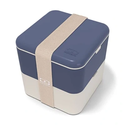 Imagen de monbento Fiambrera Lunch Box MB Natural Made in France Grande Bento con 2 Compartimientos Herméticos Caja Trabajo/Escuela sin BPA Segura y Duradera Azul