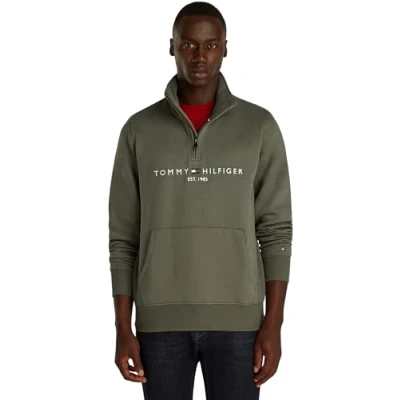 Imagen de Tommy Hilfiger Hombre Sudadera con Cremallera Mockneck Media Cremallera, Verde (Battle Green), 3XL