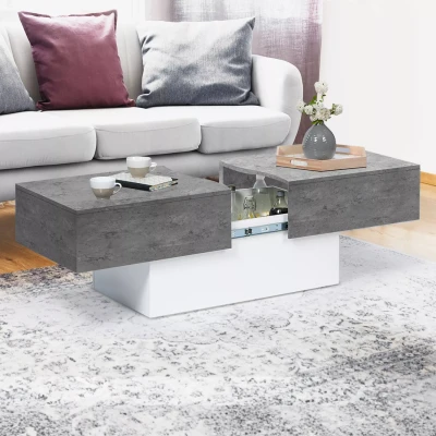 Imagen de Mesa de centro deslizante madera blanca con tablero efecto hormigón