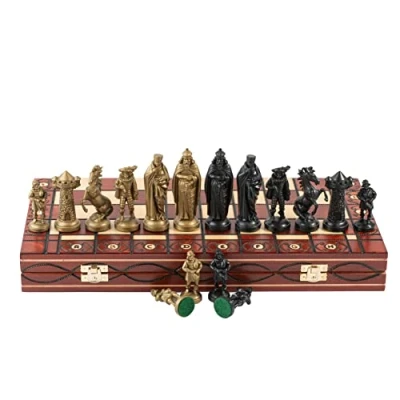 Imagen de Master of Chess Tablero Ajedrez Madera 42 cm Hecho a Mano y Grande Portatil Juego de para Niños Adultos Adornos Piezas en Plástico Cromado Contrapesado