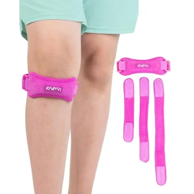 Imagen de KARM Correa de soporte para rodilla niños Osgood Schlatter Rodillera Banda la del tendón rotuliano juvenil Dolor artritis y condiciones (1PC, rosa)