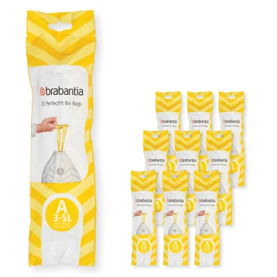 Imagen de Brabantia Bolsas de Basura PerfectFit 10 lotes, Código A, 3L, Resistentes con cinta cierre, 200