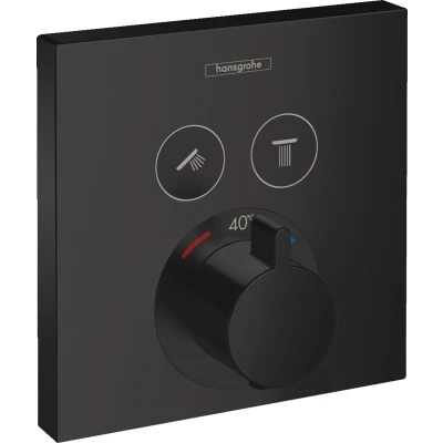 Imagen de hansgrohe ShowerSelect termostato empotrado , grifo con botón de seguridad (SafetyStop) a 40 C, rectangular para ducha y bañera, mezclador 2 funciones, negro mate