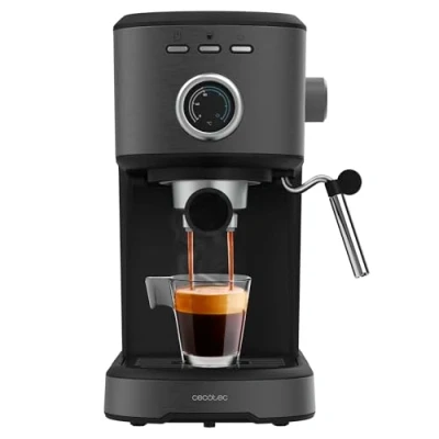 Imagen de Cecotec Cafetera Espresso Power 20 Pecan Steel, 1100 W, Todo tipo de cafés, Vaporizador orientable, Brazo portafiltros, Depósito agua extraíble 1,25 L capacidad, Bandeja calienta tazas