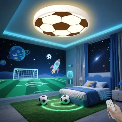Imagen de DROMEZ Lampara de Techo Infantil LED 48W, Fútbol Lamparas Dormitorio con Control Remoto Regulable, Plafon para Niño Juvenil Habitación, 3000 6000K, 40 CM