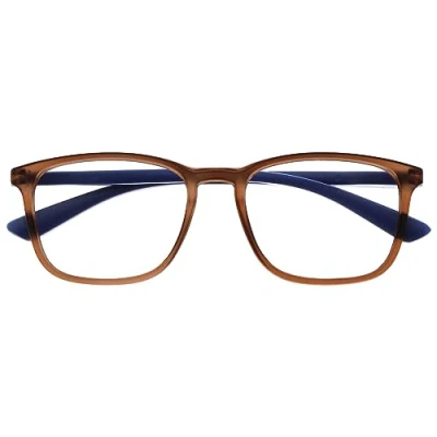 Imagen de OPULIZE Max Gafas de Lectura Marco Rectangular Clásico Grande Marrón Mate Transparente con Brazos Azul Marino Unisex Hombres Mujeres Bisagras Resorte R78 2 +3.00