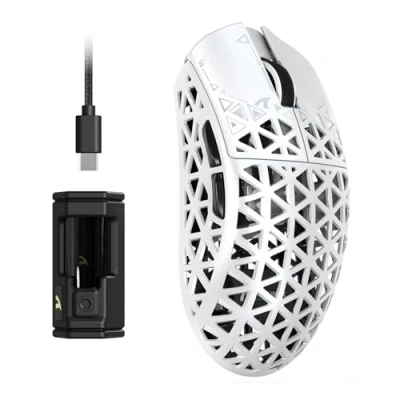 Imagen de ATTACK SHARK R5 Ultra Ratón inalámbrico Para Juegos de Alta Velocidad Fibra Carbono, Ultraligero 39g, cable 2.4G/BT/USB C, Sensor PAW3950MAX, Tasa Sondeo Inalámbrica 8KHz, 42KDPI, PC/Mac Blanco
