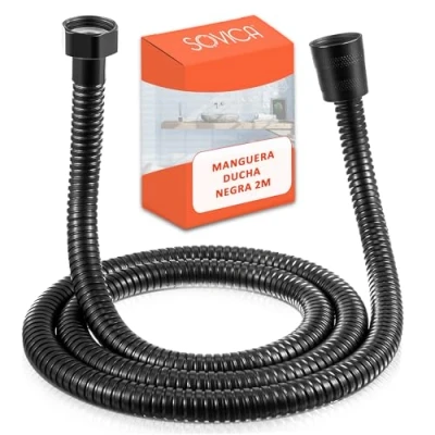 Imagen de Manguera ducha negra 2m acero inoxidable flexible universal anti torsion conexion 2 metros