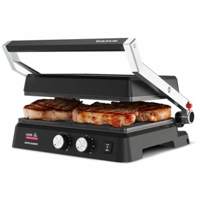 Imagen de Taurus Grill Bistro 2600W 2 en 1: y Plancha 29x23 cm Placas con Stair System Dual Heat Tech Revestimiento Antiadherentes sin PFOA Bandeja Recogegrasas Timer de hasta 30 Minutos