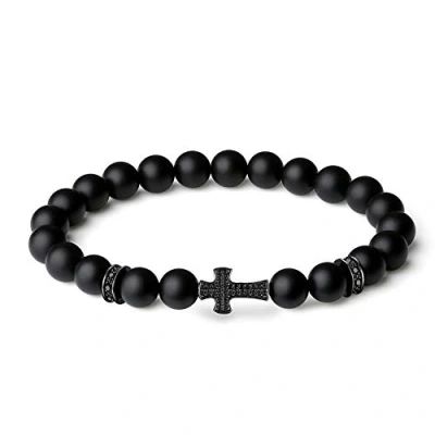Imagen de COAI Pulsera de Ónice Negro Mate Piedra Natural con Amuleto Cruz para Hombre y Mujer S