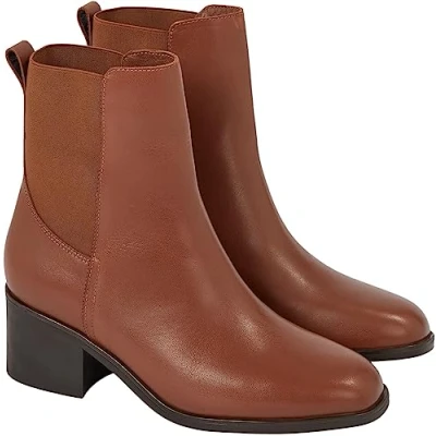 Imagen de Tommy Hilfiger Mujer Botines de media caña Botas Chelsea Thermo piel, Marrón (Natural Cognac), 37 EU