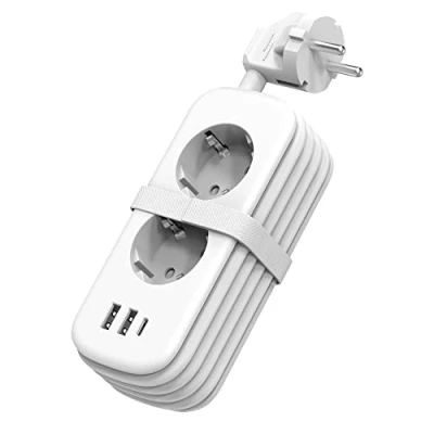 Imagen de Unidapt Regletas Enchufes con USB 15W, Ladron 2 Tomas 4000W + Puertos A C, Multiple Cable de 1.5M