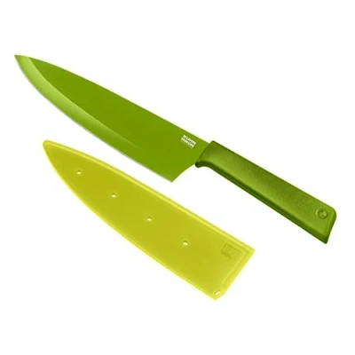 Imagen de KUHN RIKON COLORI+ Cuchillo de cocina (hoja recta, protector hoja, antiadherente, acero inoxidable, 30 cm), color verde
