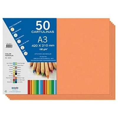 Imagen de Dohe Cartulinas A3 Color Naranja para Manualidades e Impresión (50 uds.) 21x29,7 cm 180 g/m² Material de oficina