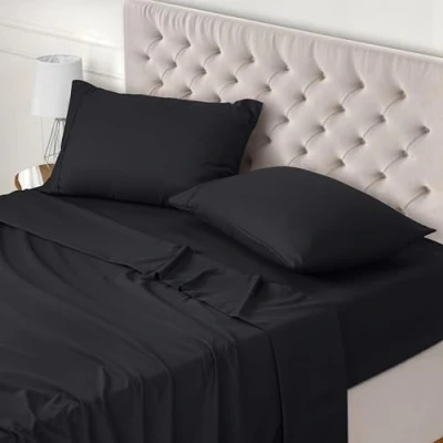 Imagen de Utopia Bedding Juego de Sabanas 4 Piezas 180x200 Poliéster Microfibra Cepillada Sábana Bajera, Plana y 2 Fundas Almohada 50x75 (Cama 180, Negro)