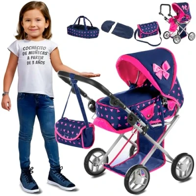 Imagen de Kinderplay Carrito Bebe Juguetes, Cochecito para Muñecas de Muñecas, Gondola, Permite Ajustar El Mango En Un Rango 36.5 cm a 64 cm, KP0200T