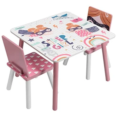 Imagen de EUGAD Juego de Mesa y 2 Sillas Infantiles Grupo Asientos para Niños Muebles Madera MDF Rosa 0006ETZY